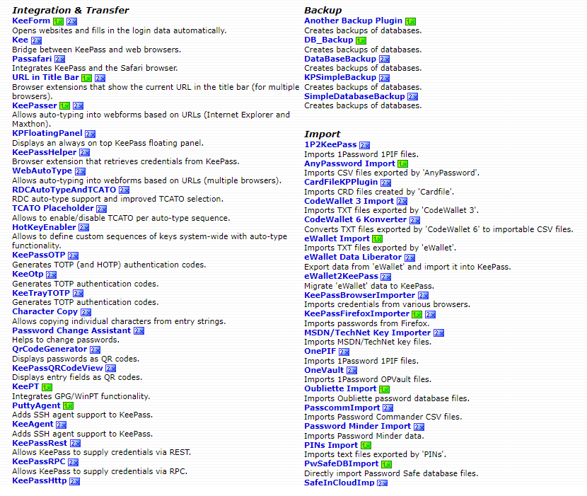 KeePass Plugins Extensions List